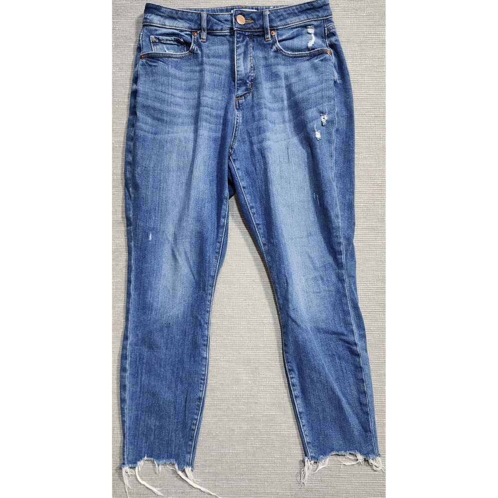 Loft Curvy High Waist Skinny Ankle Jean Medium Wash Distressed Raw Hem Size 4 27